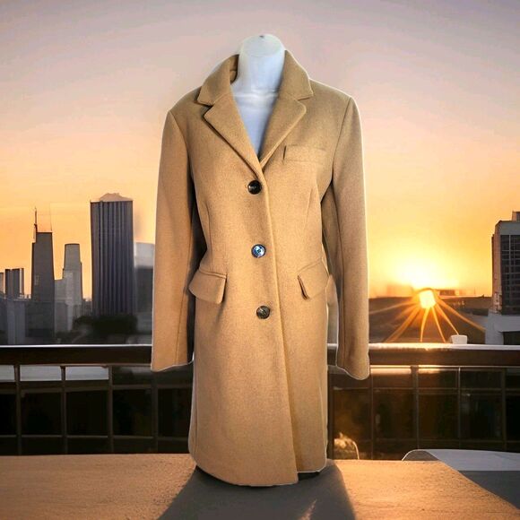 Michael Kors Women’s Camel Classic Wool Blend Minimalist Tailored Overcoat Med - Picture 1 of 16